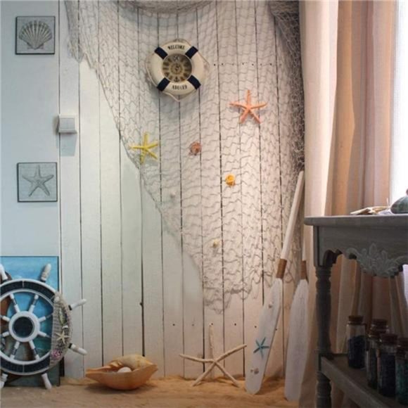 Natural Fishing Net Decor with Shells 79 Inch Beach Theme Decor for Party Home - Picture 5 of 7